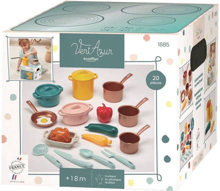 Ecoiffier Play Set Pans and Play Food with Cardboard Stove 20 pieces.