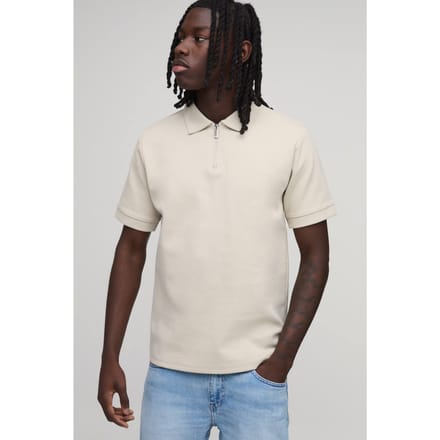 Slim Premium Interlock Polo Met Ritssluiting Bij De Hals | Stone | Size XL