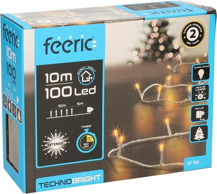 Feeric lights Kerstverlichting - warm wit - 10 meter - 100 led lampjes - transparant snoer