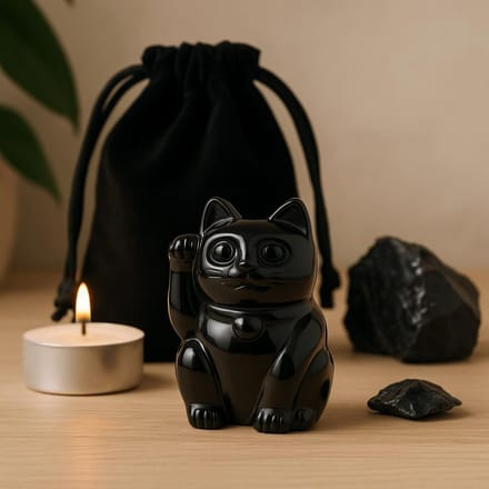 Edelsteen Gelukskat - Zwarte Obsidiaan 50x35x25mm