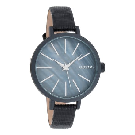 OOZOO Timepieces - Zwarte horloge met zwarte leren band - C8669