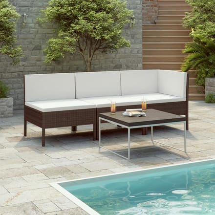 vidaXL - 3-delige - Loungeset - met - kussens - poly - rattan - bruin