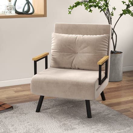 REDOM - Slaapfauteuil - Verstelbare Rugleuning En Slaapfunctie - Woonkamer - Polyester - Beige - 63 X 73 X 81 Cm