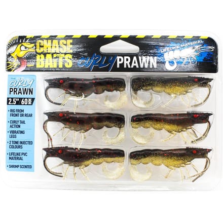 Chasebaits Curly Prawn 60 mm Zinkende Lure 6 per Pak Blood Gold (4419)