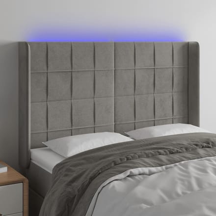 vidaXL - Hoofdbord - LED - 147x16x118/128 - cm - fluweel - lichtgrijs