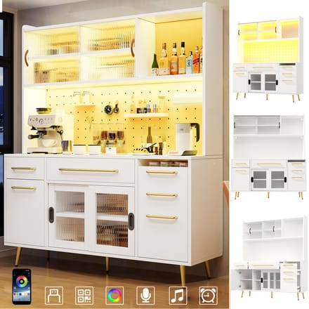 Sideboard - Modern - Hoge Kast met LED - met Geperforeerde Plaat - Hout en Glas - Wit