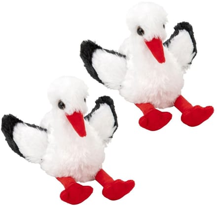 Nature Planet Pluche Ooievaar - 2x - knuffel vogel - 13 cm - zachte pluche - vogel knuffels
