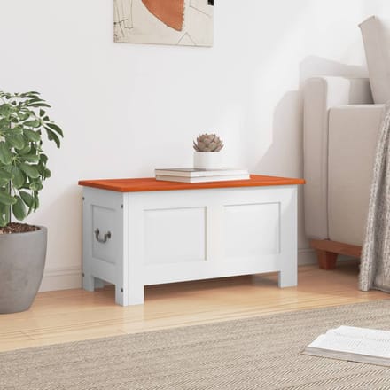 vidaXL - Opbergkist - met - deksel - massief - acaciahout - bruin - en - wit