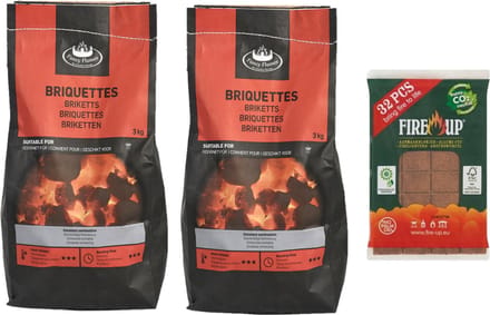 BBQ starterspakket - houtskool briketten 6 kilo - barbecue aanmaakblokjes 32x
