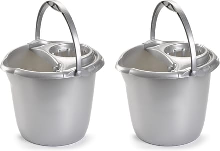 PlasticForte Dweilemmer - 2x stuks - 15 liter - zilver grijs - mopemmer - 38 cm