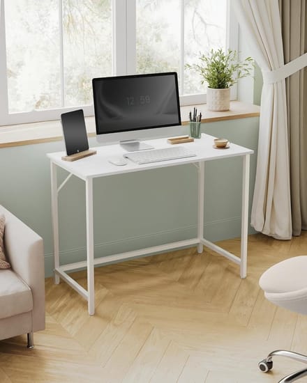 Parya Home Compact Bureau – Modern computerbureau met metalen frame, 50 x 100 x 76 cm, ahorn-wit