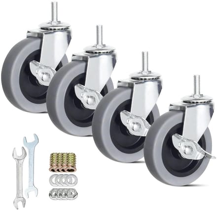 Set van 4 Zware Zwenkwielen met Schroefdraad en Remmen - 100mm