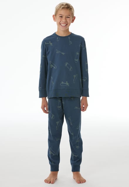 Lange pyjama met manchetten Skateboards diepblauw - Nightwear 164