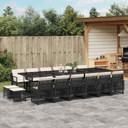 vidaXL - 17-delige - Tuinset - met - kussens - poly - rattan - zwart