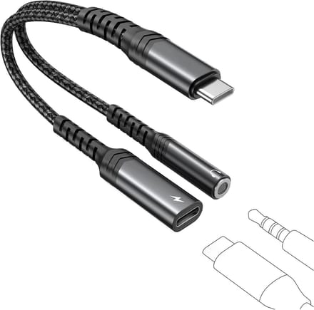 2-in-1 Type C naar 3.5mm Headphone AUX Adapter met PD 60W Snelladen, Geschikt voor iPhone, Samsung en iPad