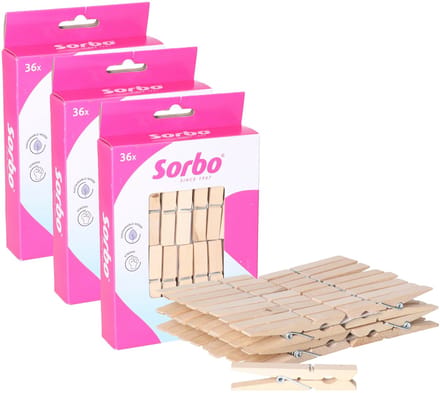 Sorbo Wasknijpers - Hout - 108 stuks (3x36)