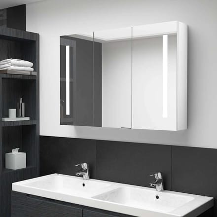 vidaXL - Badkamerkast - met - spiegel - en - LED - 89x14x62 - cm - glanzend - wit