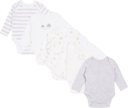 5x Wit-grijze body met eendjes en schildpadden, OEKO-TEX