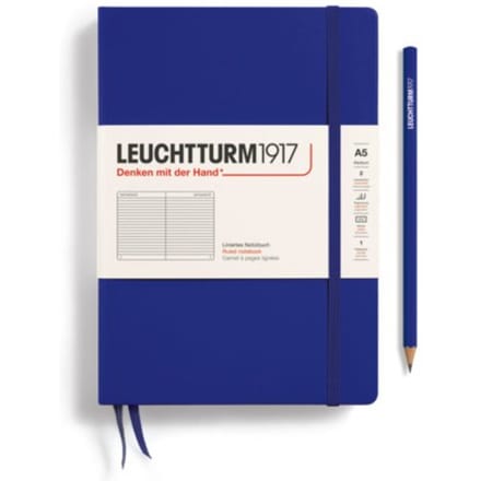 Leuchtturm1917 notitieboek, hardcover, medium a5, gelinieerd, ink blauw