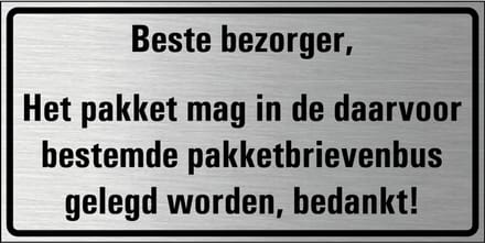 Pakketbrievenbus bordje, geborsteld aluminium 200 x 100 mm