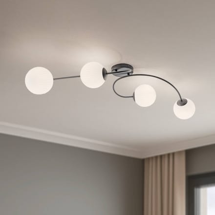 EMIBIG LIGHTING Plafondlamp Vibra, opaal/zwart, lengte 110 cm, glas, 4-lamps.