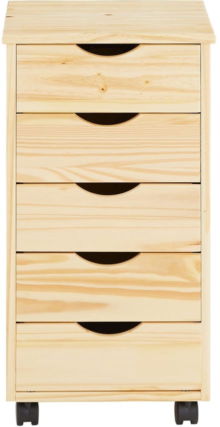 LAGOS-rolcontainer met 5 lades van massief hout – naturel