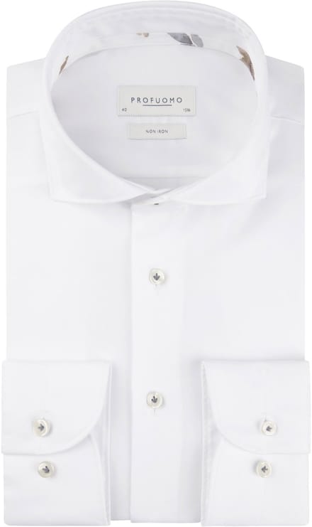 Profuomo slim fit heren overhemd - twill - wit - Strijkvrij - Boordmaat: 38