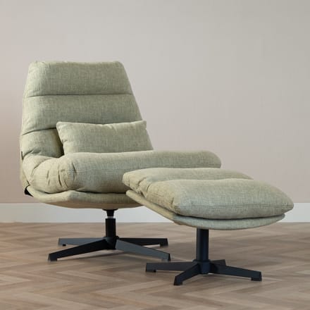 Bronx71® Draaifauteuil met hocker Cristo linnen olijfgroen