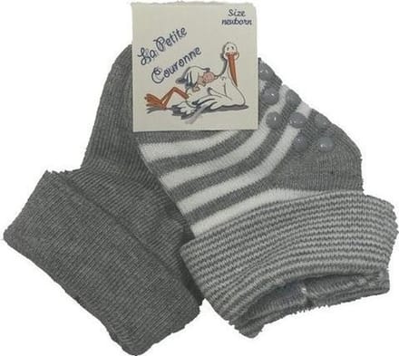 La Petite Couronne Babysokken Uni/gestreept Newborn Grijs 2-pack