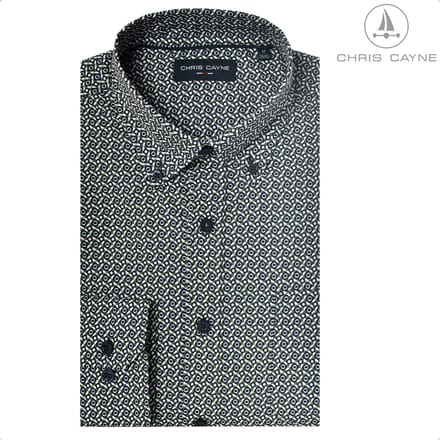 Chris Cayne overhemd lange mouw - M - navy-groen - borstzak
