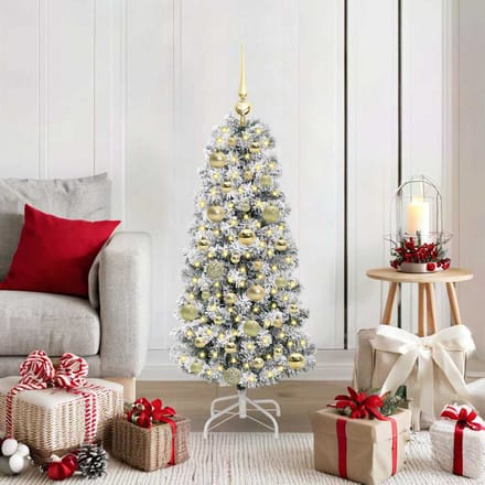 vidaXL - Kunstmatige - Hinged - Kerstboom - 150 - LED's - Groen - en - Wit - 120 - cm