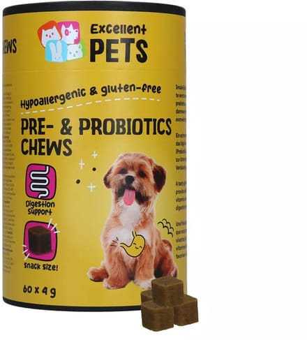 Excellent Pets Pre- & Probiotica Chews - 60 stuks - Honden Supplementen - Ter ondersteuning van Spijsvertering en Darmflora
