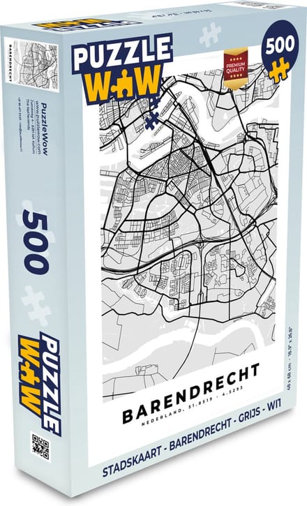 Puzzel Stadskaart - Barendrecht - Grijs - Wit - Legpuzzel - Puzzel 500 stukjes - Plattegrond