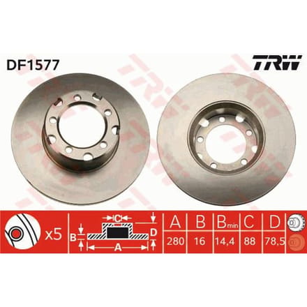 Remschijf TRW DF1577 voorkant, compleet, 1 Stuk