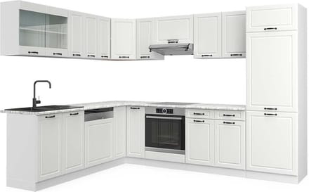 Vicco Hoekkeuken R-Line, Wit Landhuis/Wit, 287 x 227 cm, WB Marmer