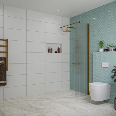 FugaFlow Eccelente Vetro inloopdouche badkamer - 50x200cm - ribbelglas - wandarm - geborsteld koper