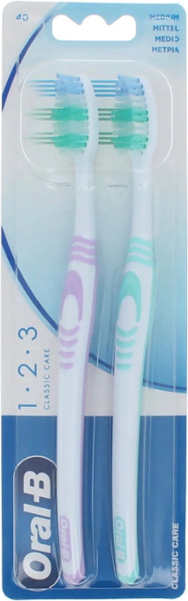 Oral-B 1.2.3 Classic Care Duo Pack Pink-Green Tandenborstel - Medium