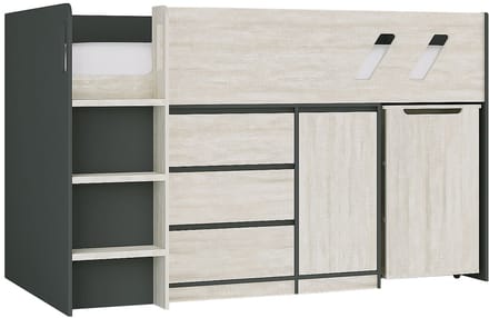 Vente-unique Combinatiebed hout lichtgrijs, antracietgrijs 90 x 190 cm