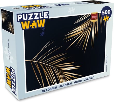 Puzzel Bladeren - Planten - Goud - Zwart - Luxe - Legpuzzel - Puzzel 500 stukjes