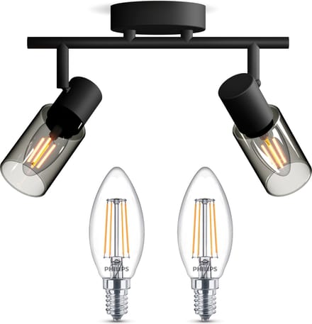Philips Palms Opbouwspot (Zwart) - Warmwit Licht - Plafondspot met 2 Lichtpunten - E14 - Niet Dimbaar