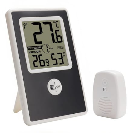 Thermo Hygrometer - Temperatuur meter - Binnen en buiten - Draadloze sensor - 12 x 7.5 cm - Wit