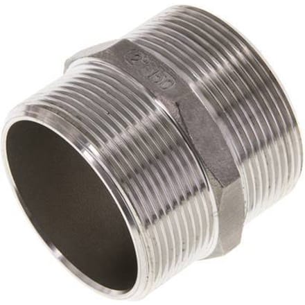 Dubbele Nippel G2'' RVS Vlakke Afdichting 16bar 62mm Hex