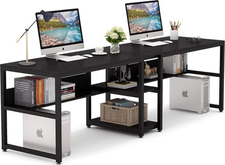 Tribesigns Bureau - Dubbel Lang Bureau - Computerbureau voor Twee - Computertafel - Bureautafel - Zwart - 200 x 60 x 75 cm