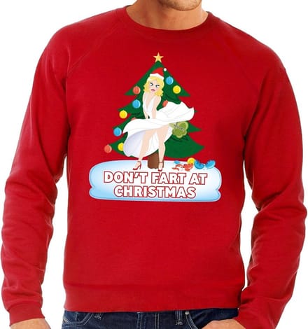 Foute kersttrui / sweater rood - Marilyn Monroe - Dont Fart at Christmas S