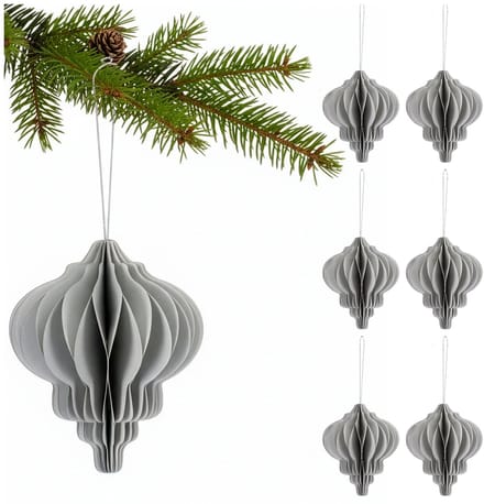 Kerstbal | Papier | 12,5 Cm | 3D | Grijs | 6 Stuks