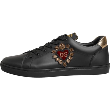 Dolce & Gabbana Zwarte Leren Hart Versierde Sneakerschoenen