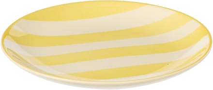 J-Line bord Dessert Gestreept - keramiek - geel/wit - 6 stuks