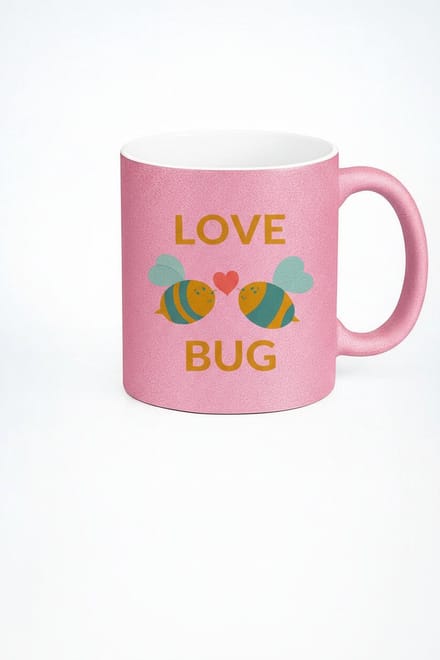 Love Bug Glitter Mok Roze met Schattige Bijen en Hart - Liefdes Cadeau