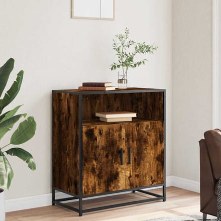 vidaXL - Dressoir - 68x35x76 - cm - bewerkt - hout - en - metaal - gerookt - eiken