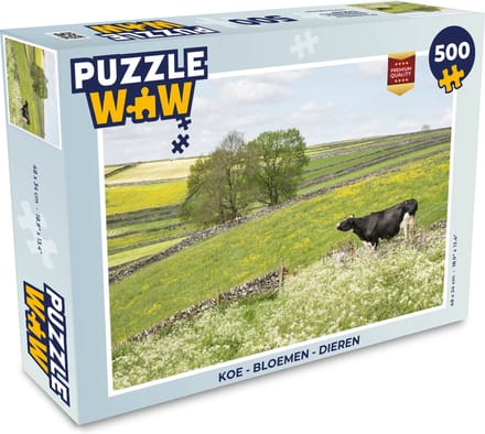 Puzzel Koe - Bloemen - Dieren - Legpuzzel - Puzzel 500 stukjes